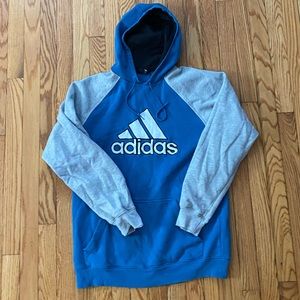 Adidas Hoodie Mens Spellout Logo Large Blue Gray